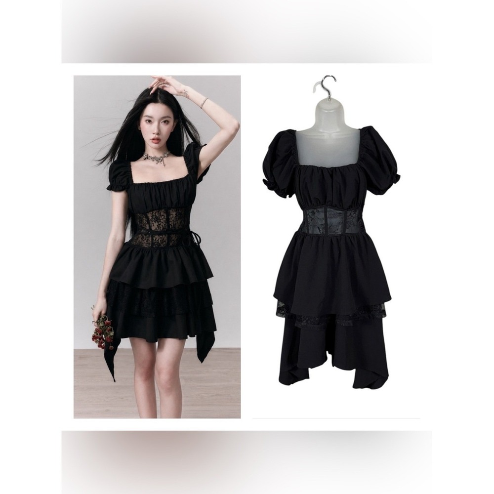 Womens Asymmetric Corset Dress Small Whimsigoth Fairy Grunge Coquette Ruffle